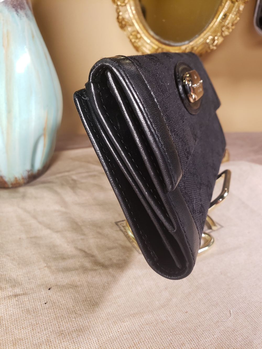 Gucci Black GG Canvas Continental Wallet w/ Gold Horsebit Plaque (Retail $650) - Picture 3 of 12